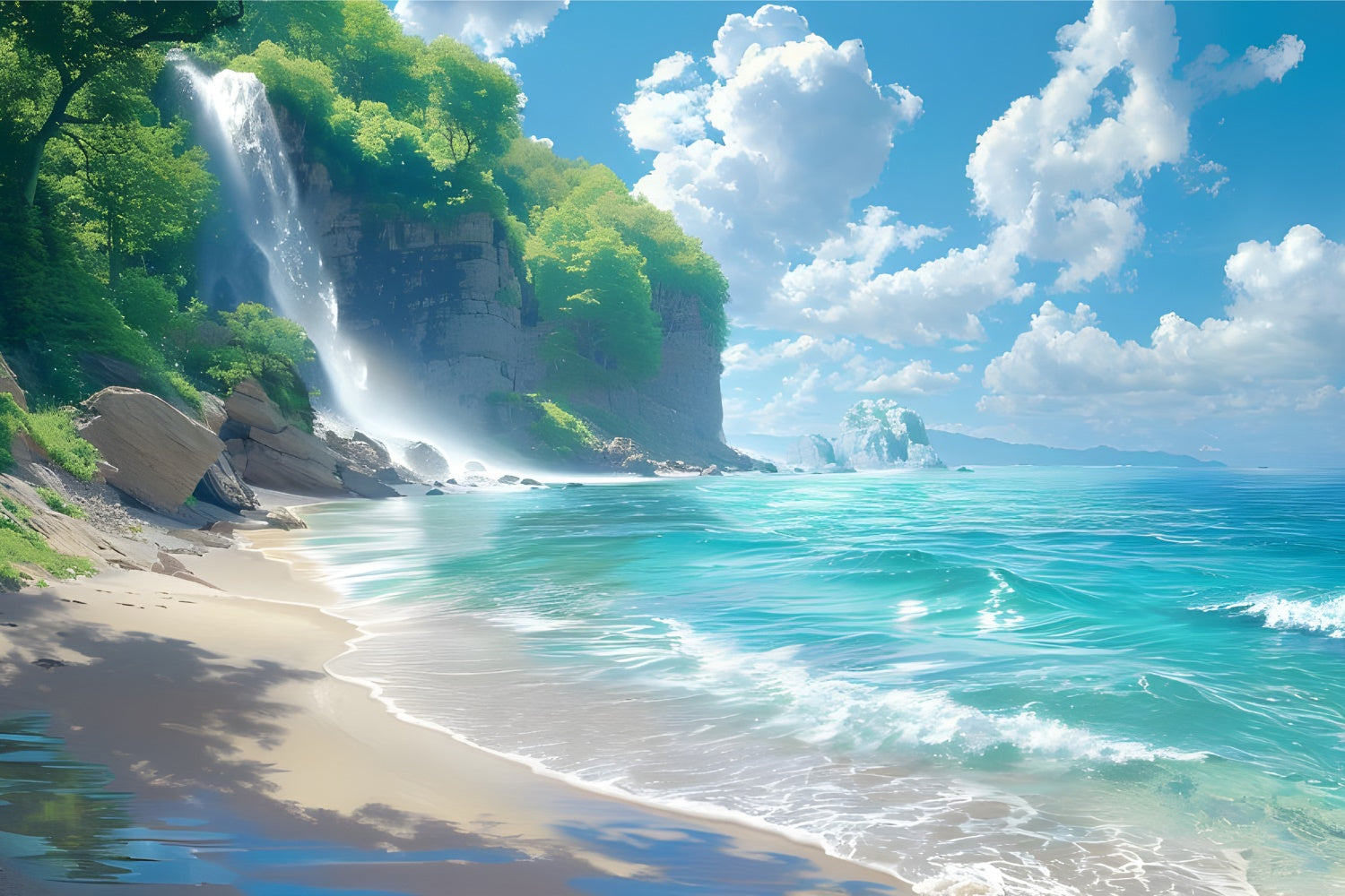 Beach Photography Backdrop Waterfall Beach Summer Backdrop UK CJJ3-240