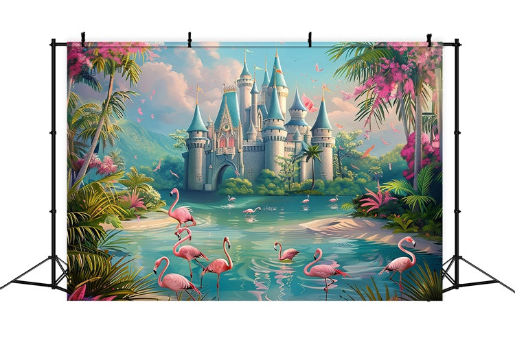 Tropical Photo Backdrop Birds Dream Castle Summer Backdrop UK CJJ3-242