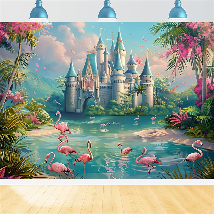 Tropical Photo Backdrop Birds Dream Castle Summer Backdrop UK CJJ3-242