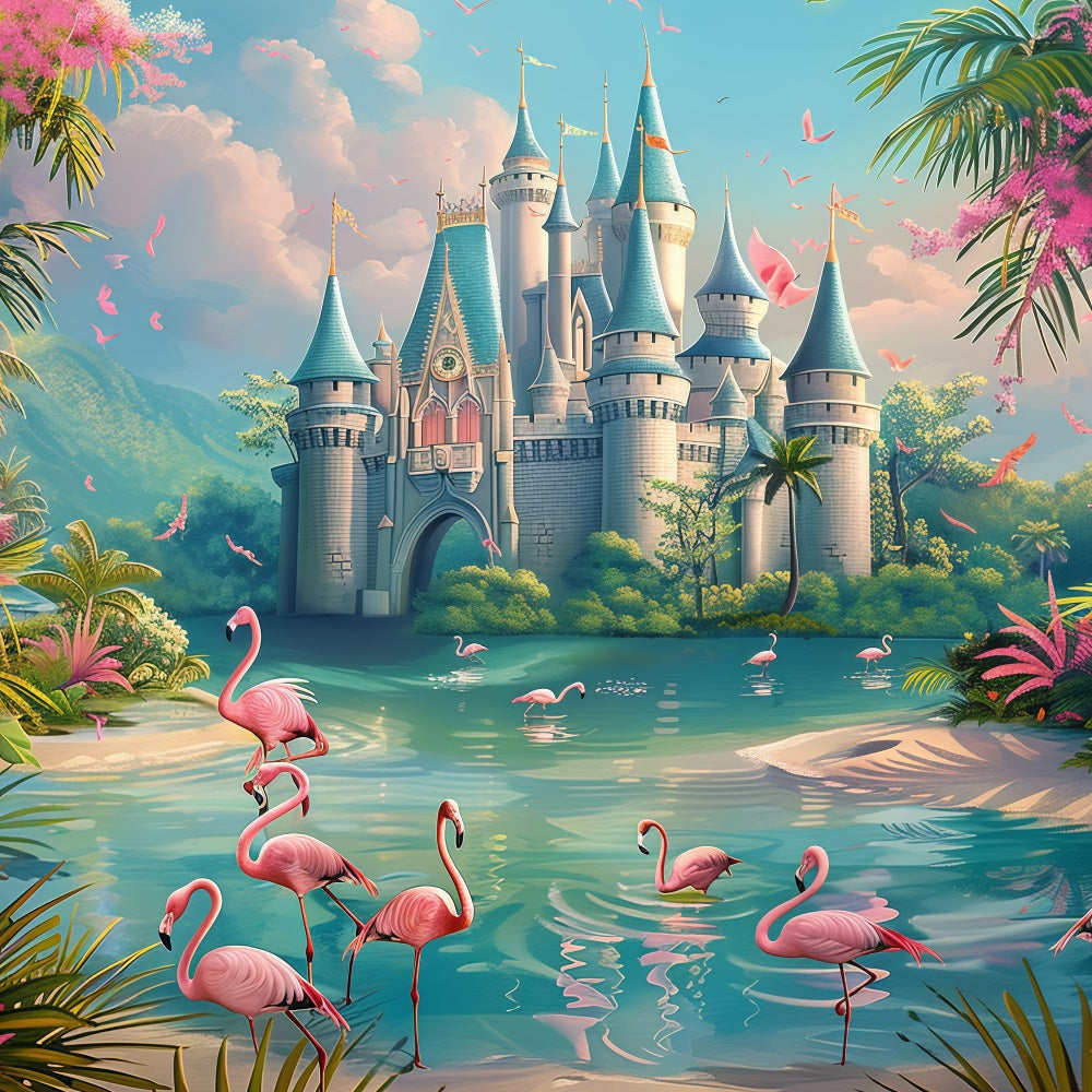 Tropical Photo Backdrop Birds Dream Castle Summer Backdrop UK CJJ3-242