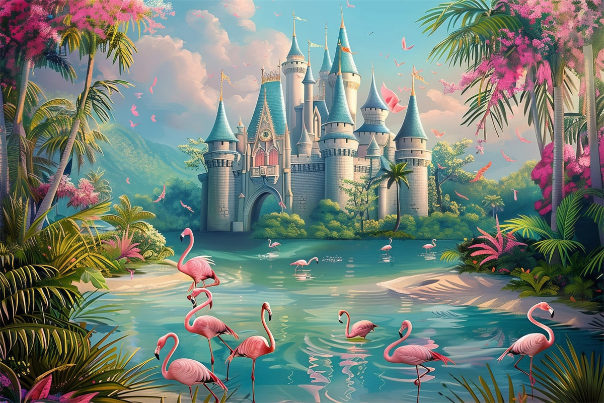 Tropical Photo Backdrop Birds Dream Castle Summer Backdrop UK CJJ3-242
