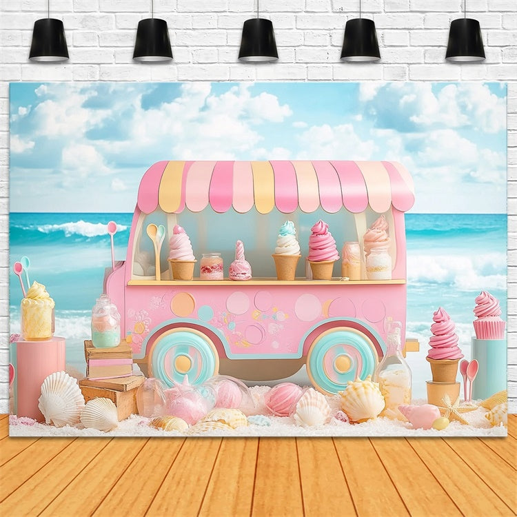 Beach Photography Backdrop Ice Cream Beach Summer Backdrop UK CJJ3-243