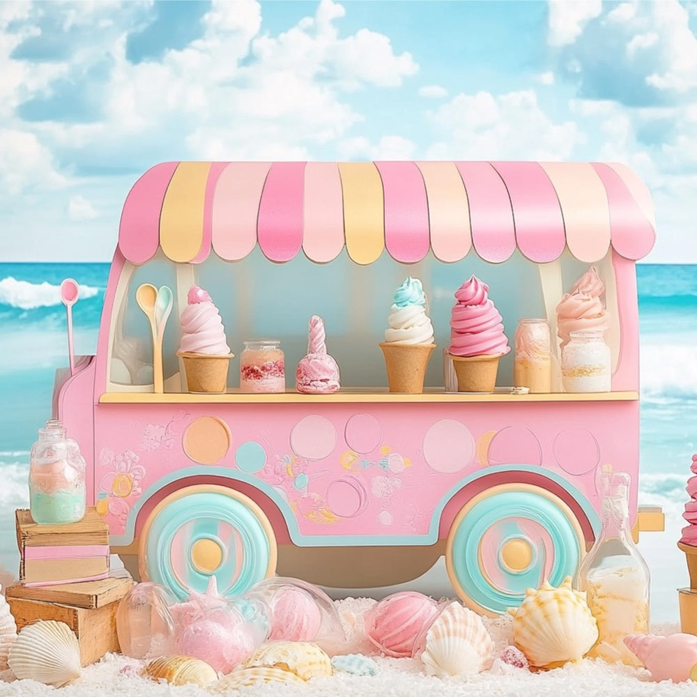 Beach Photography Backdrop Ice Cream Beach Summer Backdrop UK CJJ3-243