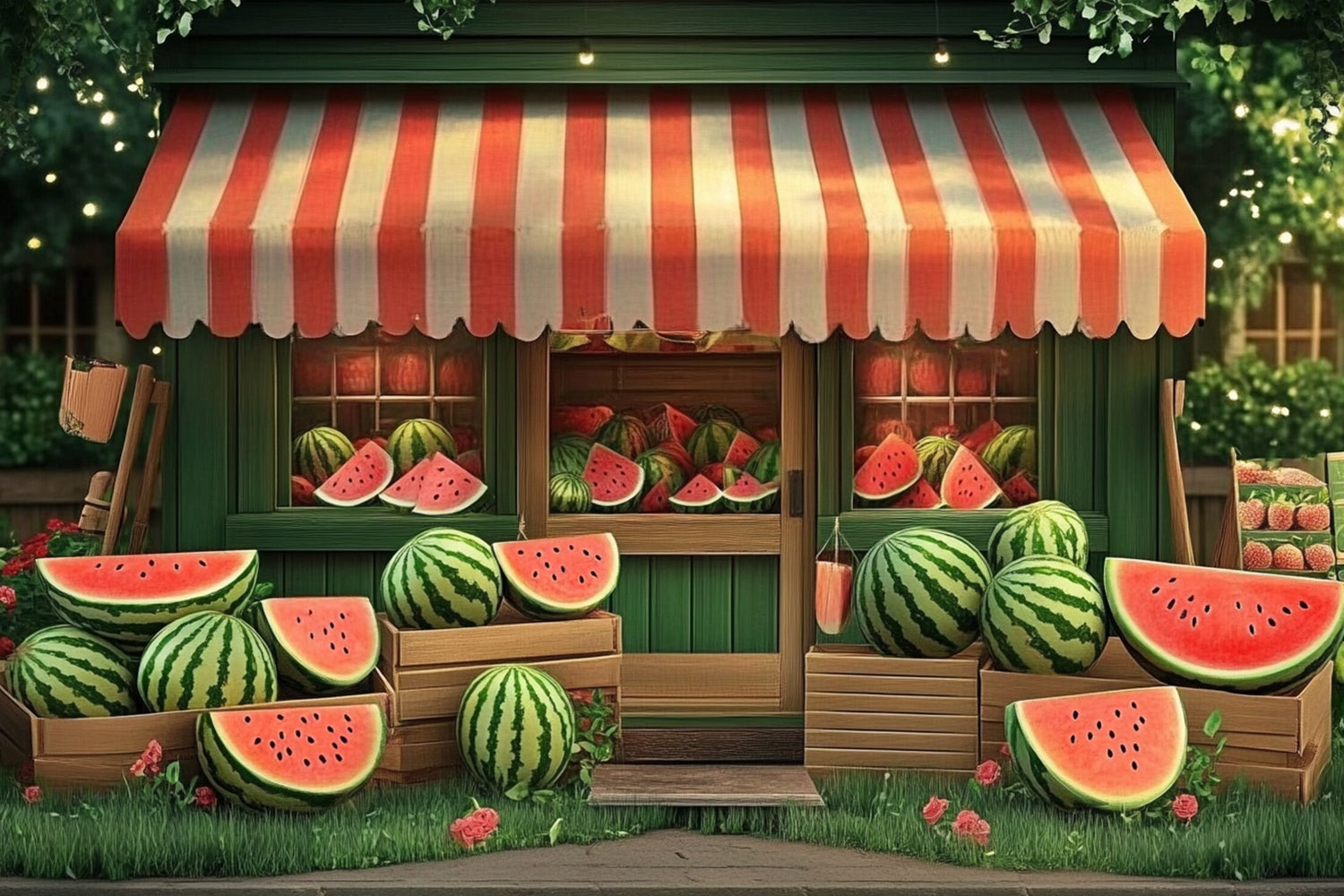 Watermelon Photo Backdrop Rustic Watermelon Shop Summer Backdrop UK CJJ3-246