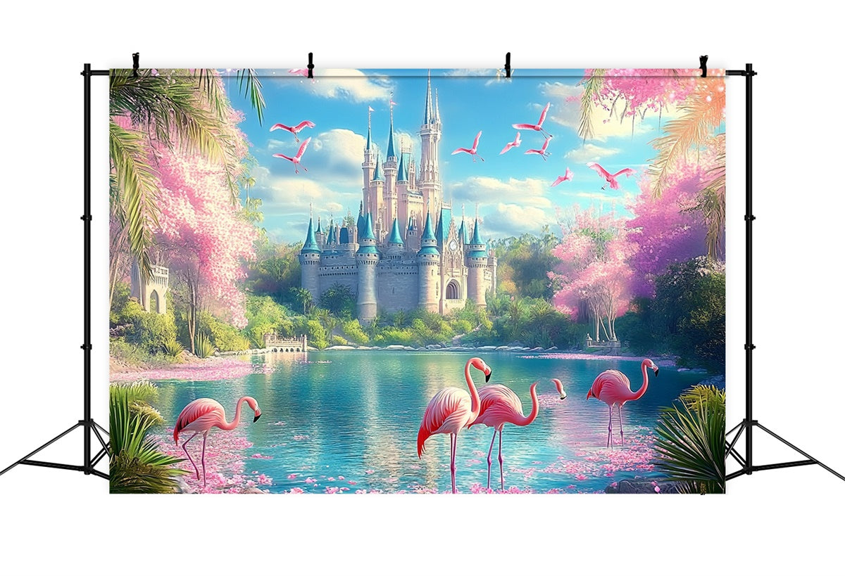 Tropical Beach Backdrop Dream Castle Flamingo Summer Backdrop UK CJJ3-247