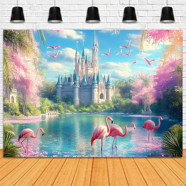 Tropical Beach Backdrop Dream Castle Flamingo Summer Backdrop UK CJJ3-247
