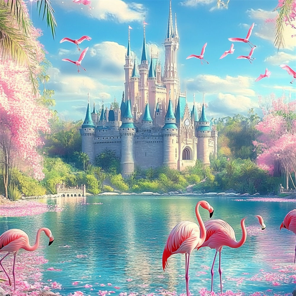 Tropical Beach Backdrop Dream Castle Flamingo Summer Backdrop UK CJJ3-247