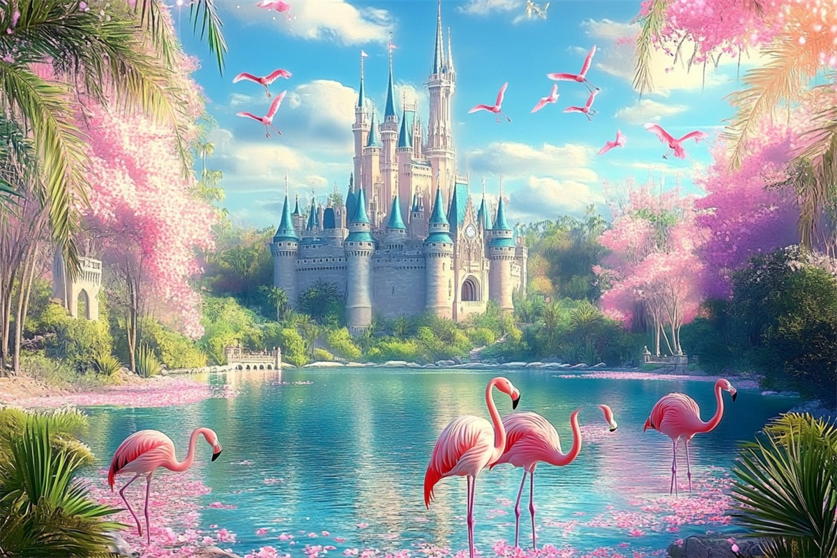 Tropical Beach Backdrop Dream Castle Flamingo Summer Backdrop UK CJJ3-247