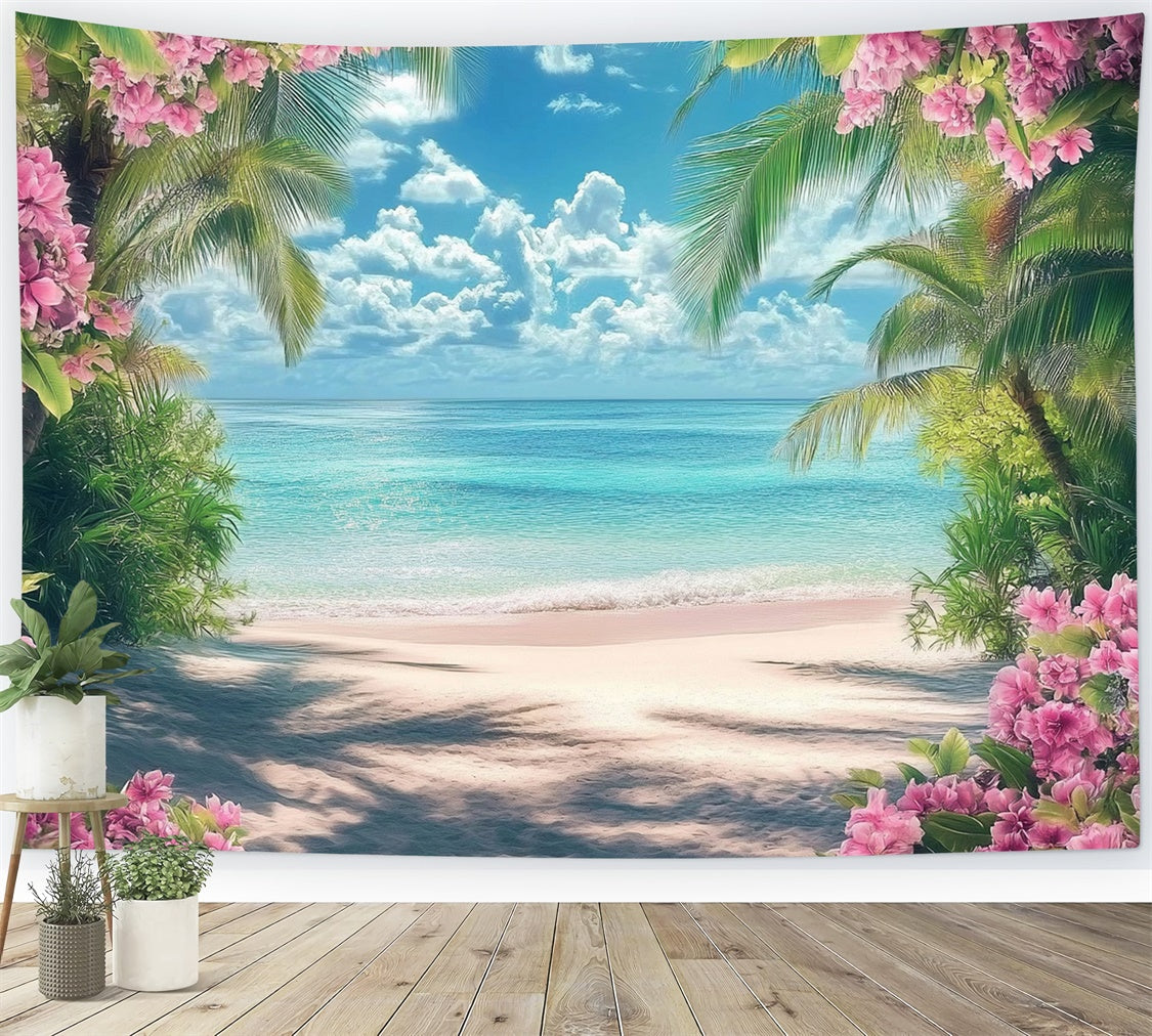 Beach Backdrop Pink Flower Ocean Dream Summer Backdrop UK CJJ3-248
