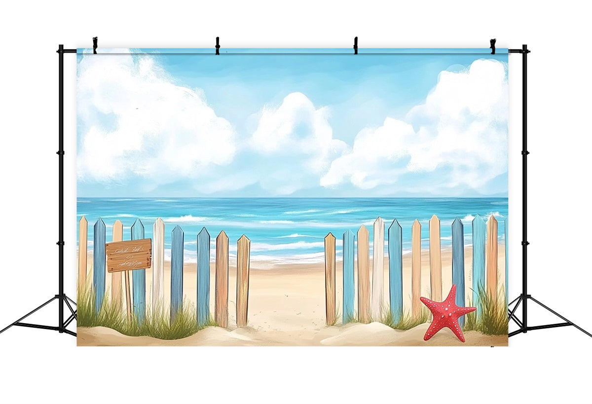 Beach Backdrop Photography Colorful Fence Sea Summer Backdrop UK CJJ3-249