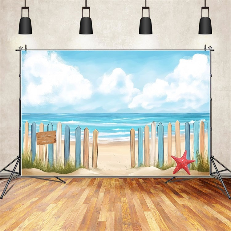 Beach Backdrop Photography Colorful Fence Sea Summer Backdrop UK CJJ3-249