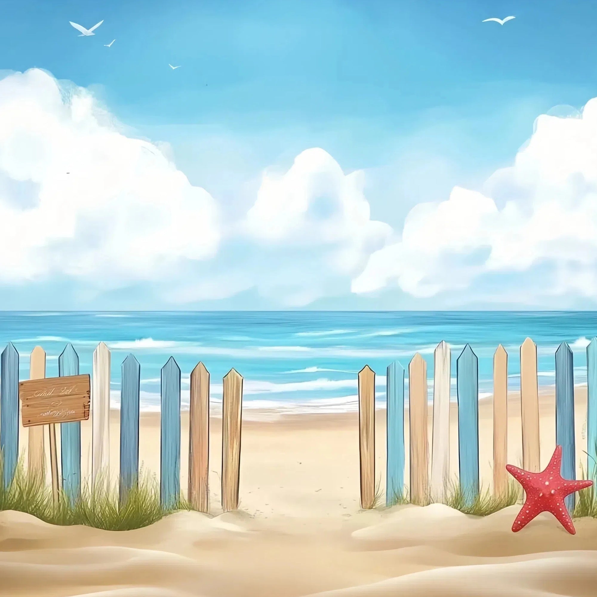 Beach Backdrop Photography Colorful Fence Sea Summer Backdrop UK CJJ3-249