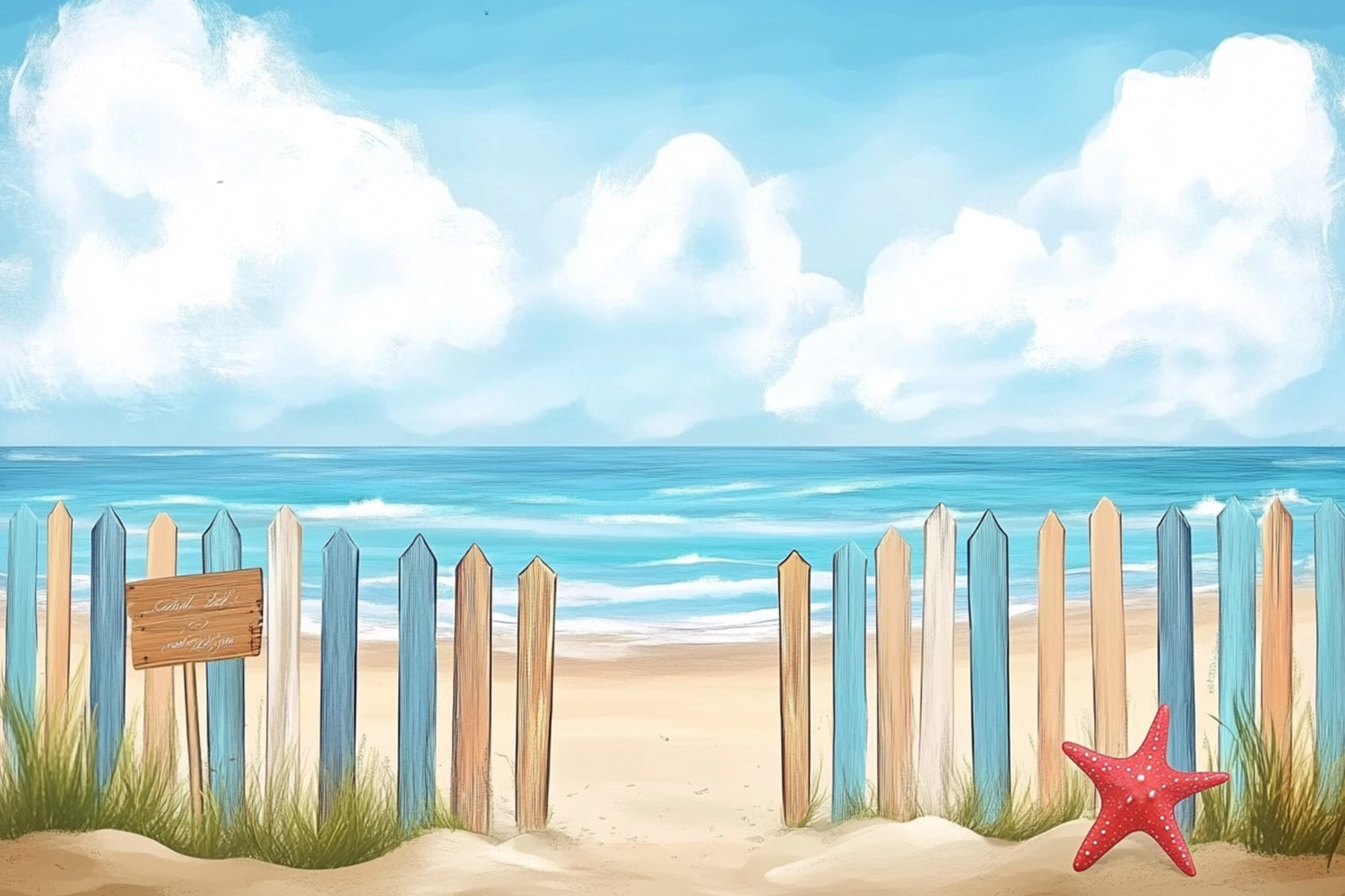 Beach Backdrop Photography Colorful Fence Sea Summer Backdrop UK CJJ3-249