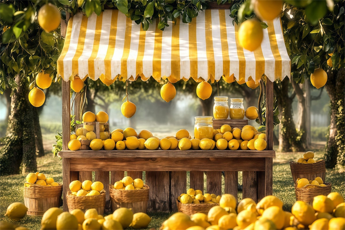 Lemon Backdrop Striped Awning Lemons Summer Backdrop UK CJJ3-254