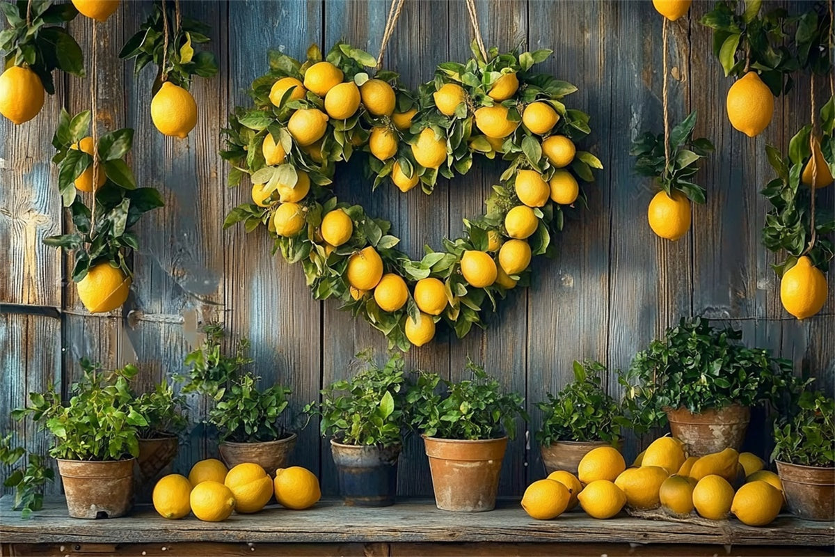Lemon Backdrop Rustic Lemon Heart Wreath Summer Backdrop UK CJJ3-255