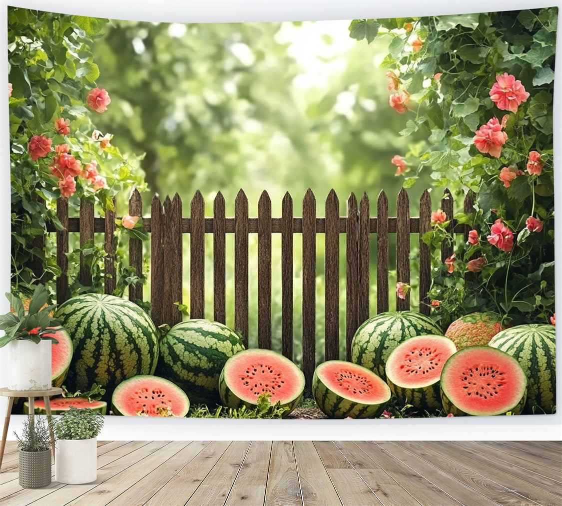 Watermelon Photography Backdrop Garden Fence Watermelon Summer Backdrop UK CJJ3-256
