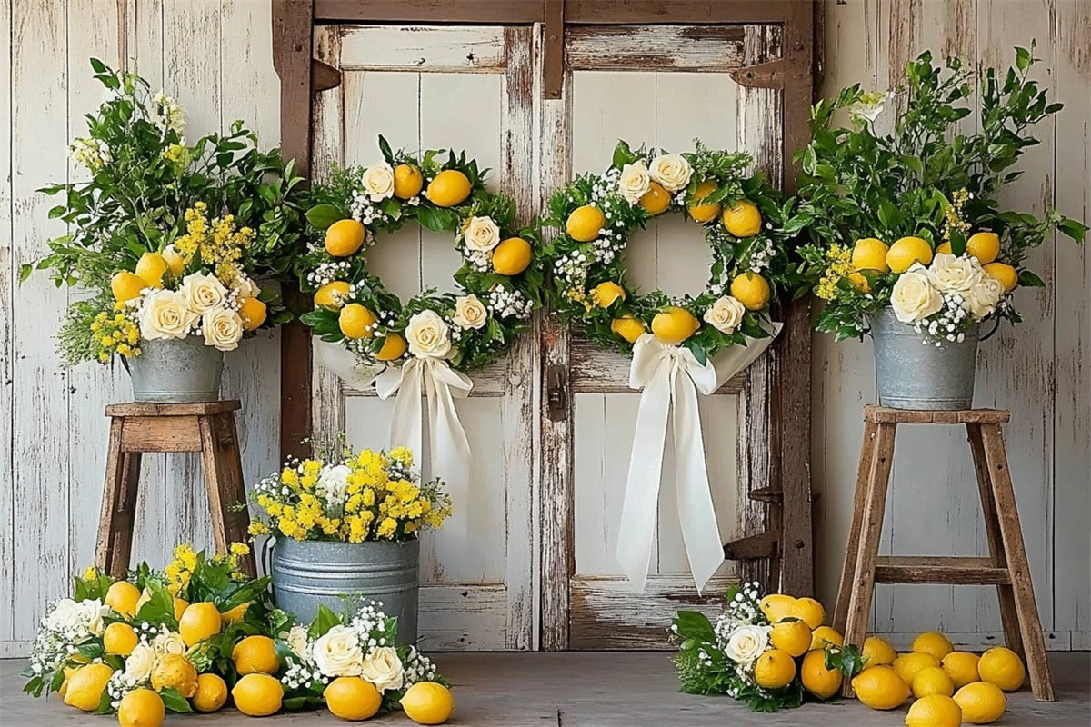Lemon Backdrop Lemon Wreath Rustic Door Summer Backdrop UK CJJ3-258