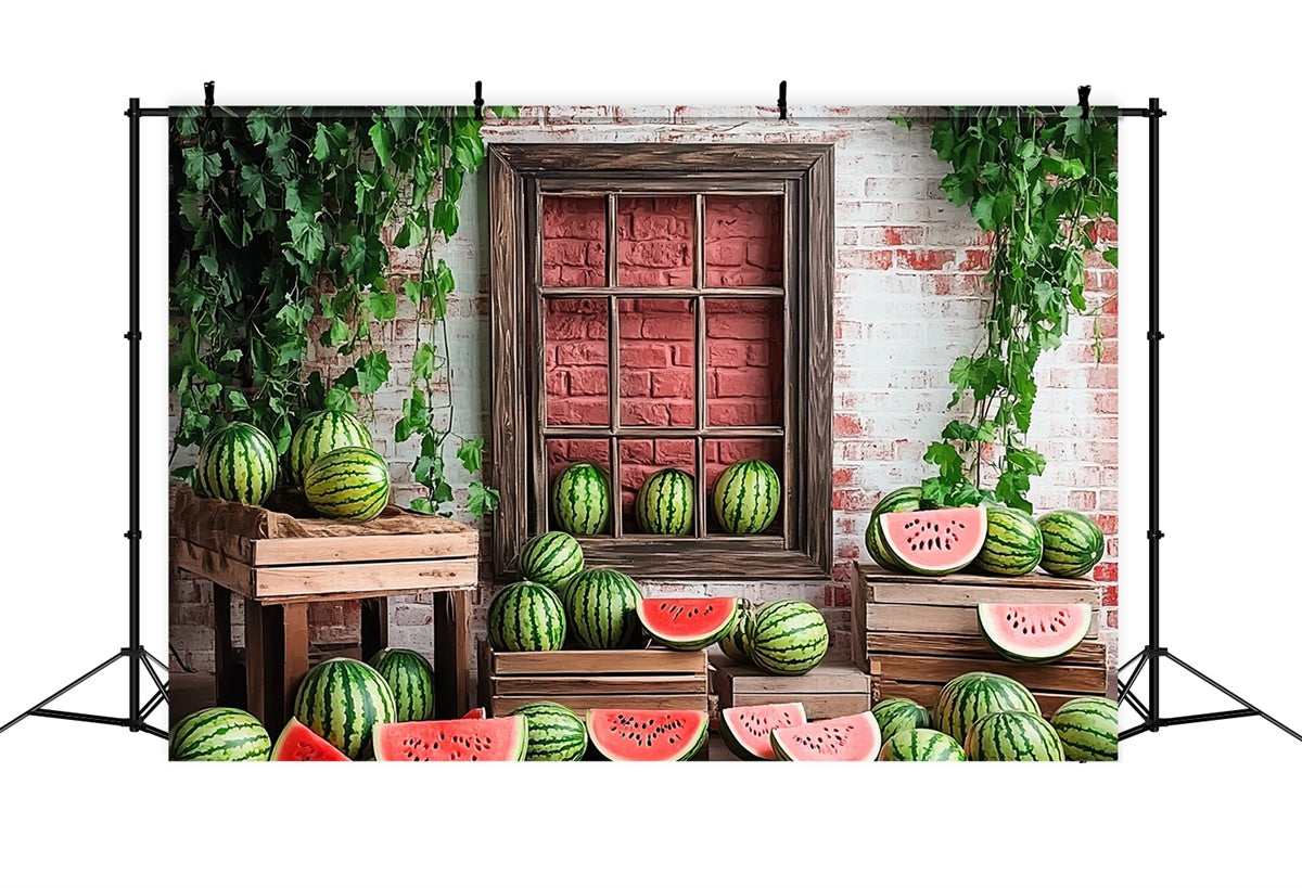 Watermelon Photography Backdrop Brick Watermelon Window Summer Backdrop UK CJJ3-263