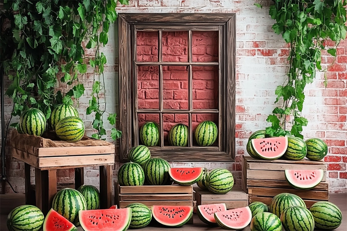 Watermelon Photography Backdrop Brick Watermelon Window Summer Backdrop UK CJJ3-263