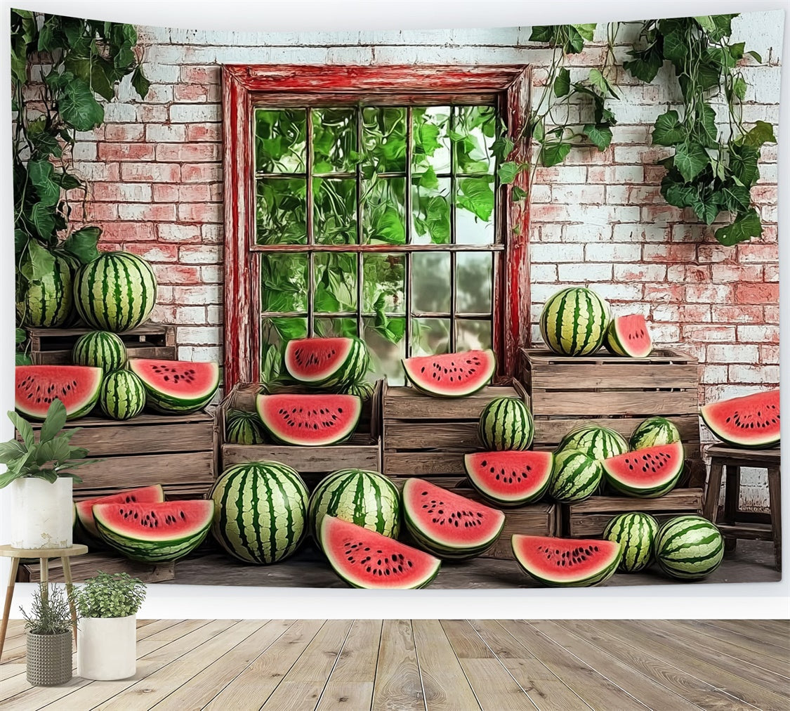 Watermelon Photo Backdrop Garden Window Watermelon Summer Backdrop UK CJJ3-264