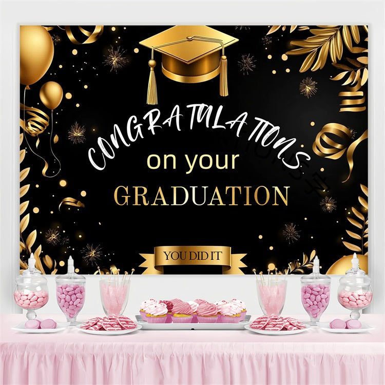 Graduation Photo Backdrop Gold Balloon Hat Party Graduation Backdrop UK CJJ3-271