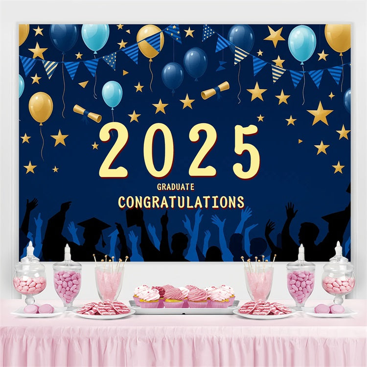 Graduation Backdrops Gold Stars Blue Balloons Party Graduation Backdrop UK CJJ3-273