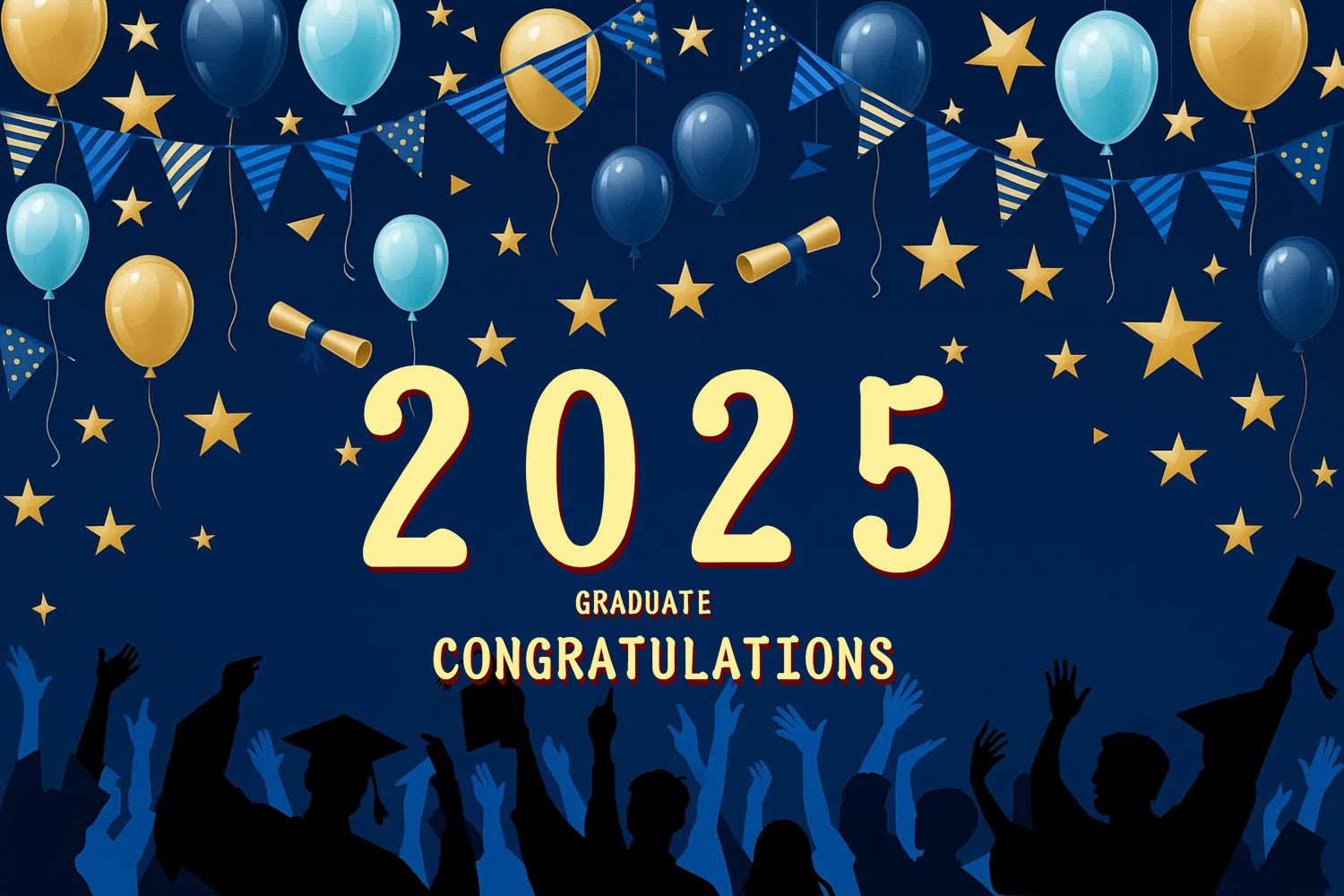 Graduation Backdrops Gold Stars Blue Balloons Party Graduation Backdrop UK CJJ3-273