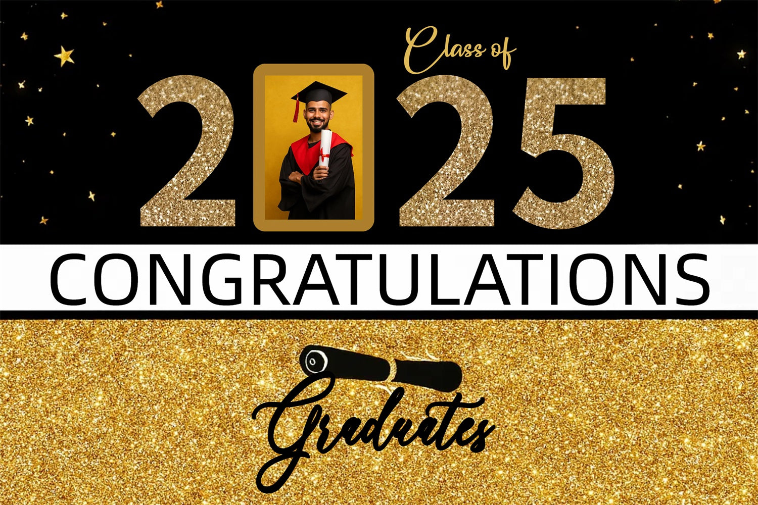 2025 Graduation Backdrop Glittering Gold Frame Personalized Party Graduation Backdrop UK CJJ3-276