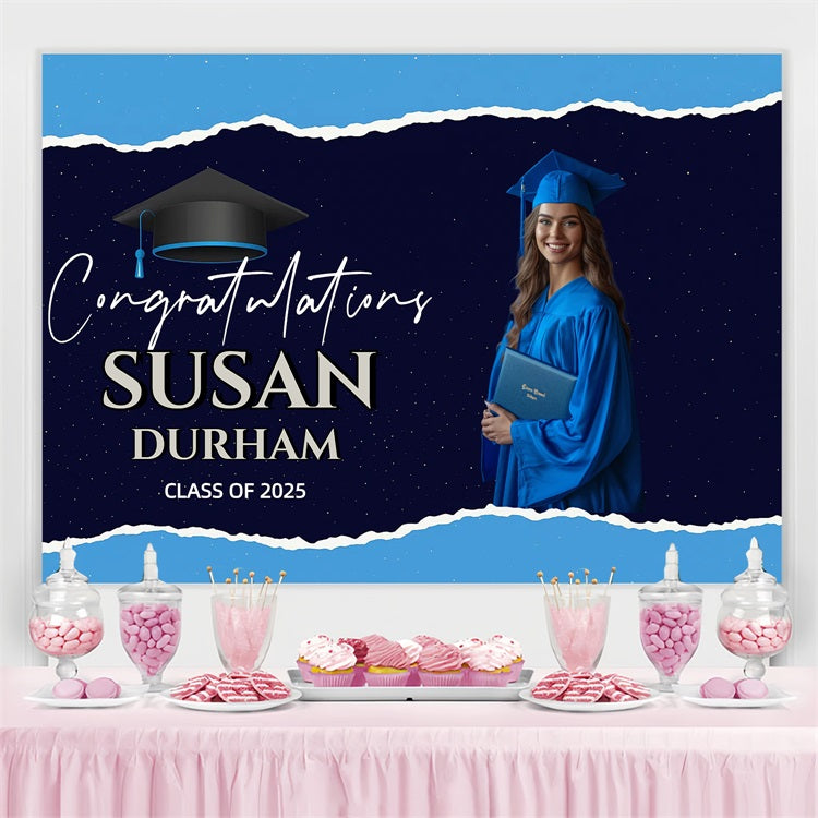 Blue Graduation Backdrop Starry Night Personalized Party Graduation Backdrop UK CJJ3-280