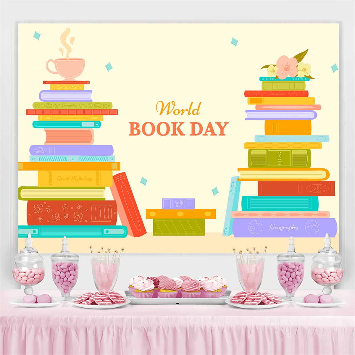 World Book Day Backdrop Colorful Stacked Books Backdrop UK CJJ3-46