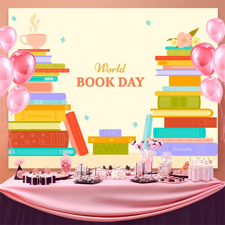 World Book Day Backdrop Colorful Stacked Books Backdrop UK CJJ3-46