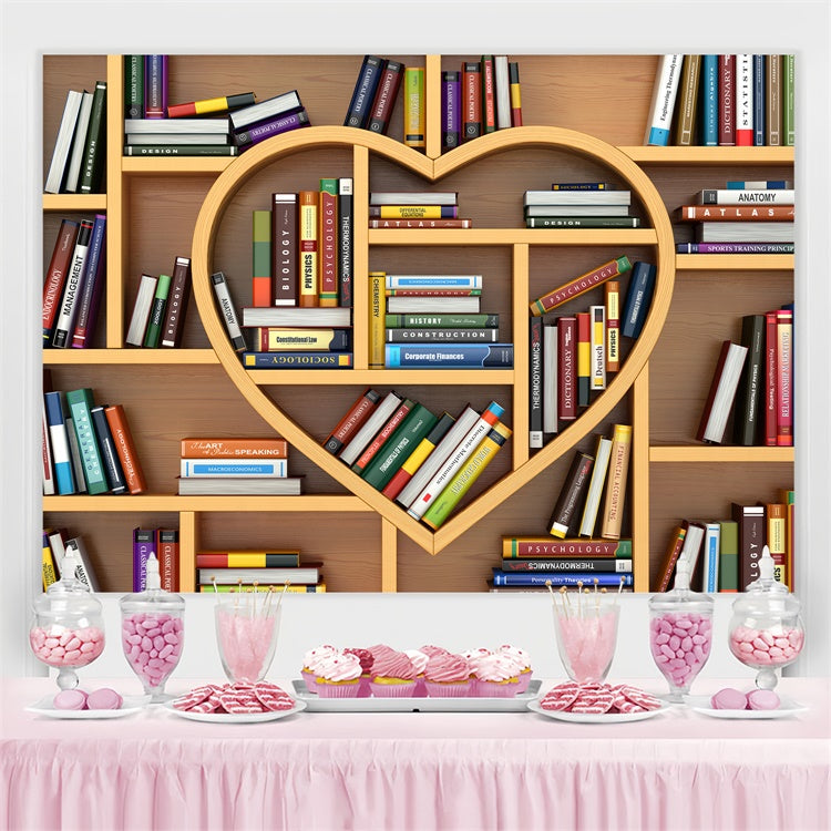 World Book Day Backdrop Heart Shaped Bookshelf Backdrop UK CJJ3-48