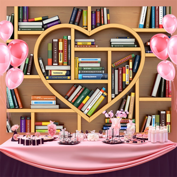 World Book Day Backdrop Heart Shaped Bookshelf Backdrop UK CJJ3-48