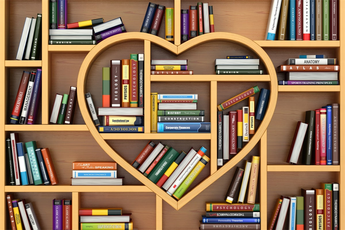 World Book Day Backdrop Heart Shaped Bookshelf Backdrop UK CJJ3-48