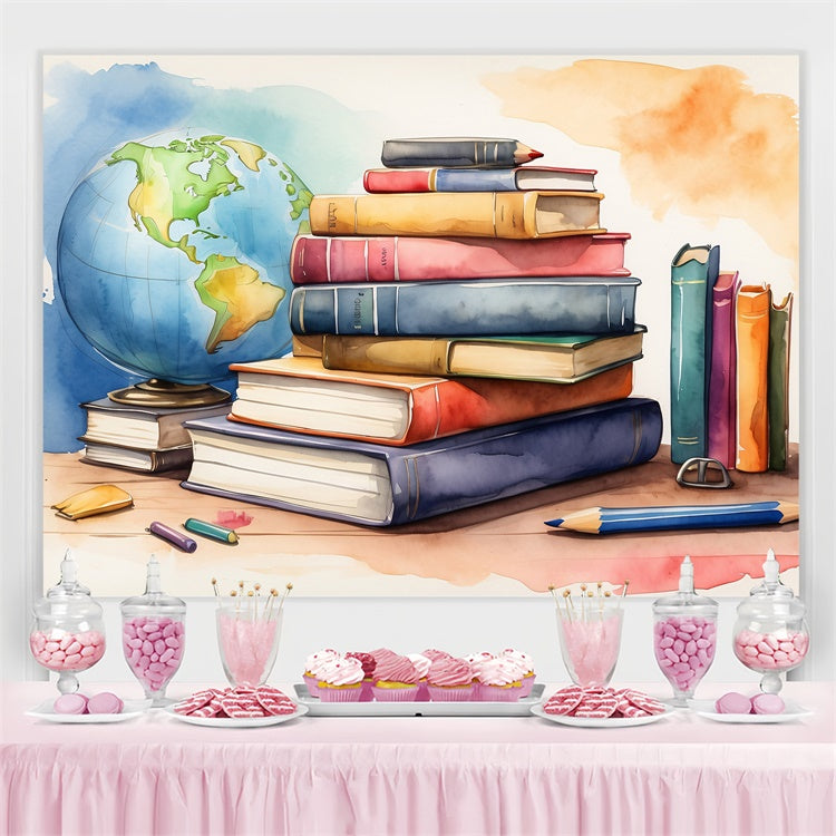 World Book Day Backdrop Watercolor Globe Books Backdrop UK CJJ3-51