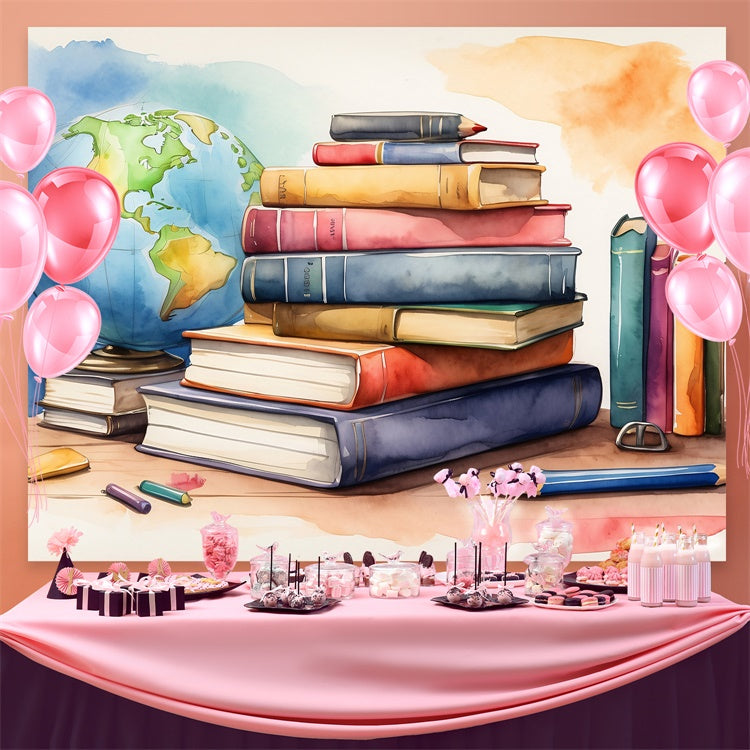 World Book Day Backdrop Watercolor Globe Books Backdrop UK CJJ3-51