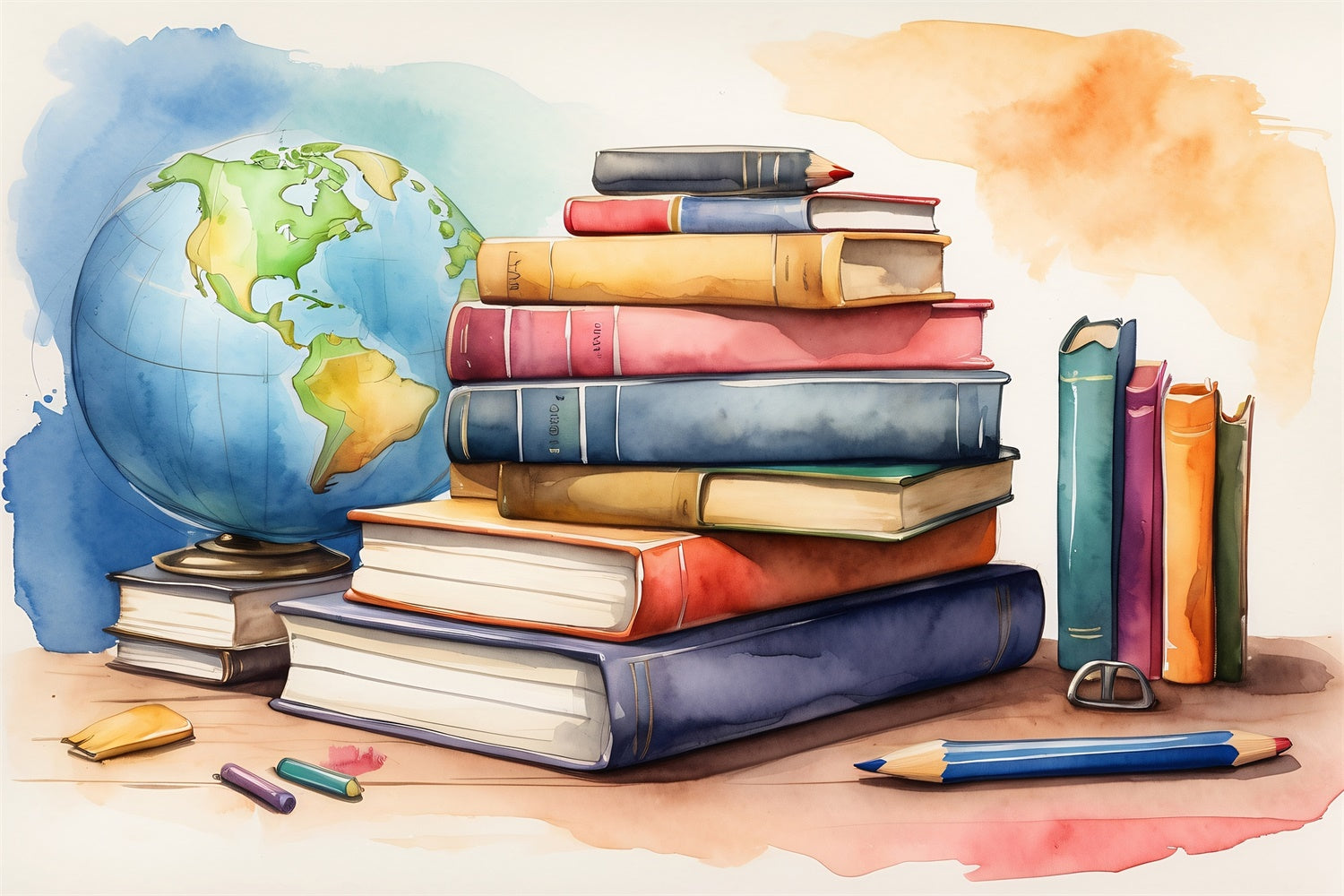 World Book Day Backdrop Watercolor Globe Books Backdrop UK CJJ3-51