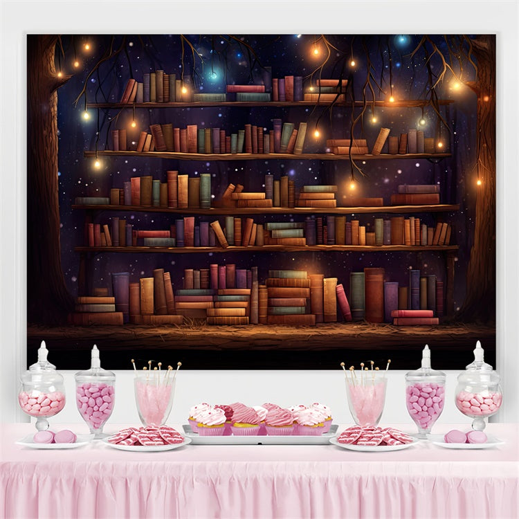 World Book Day Backdrop Enchanted Forest Bookshelves Backdrop UK CJJ3-56