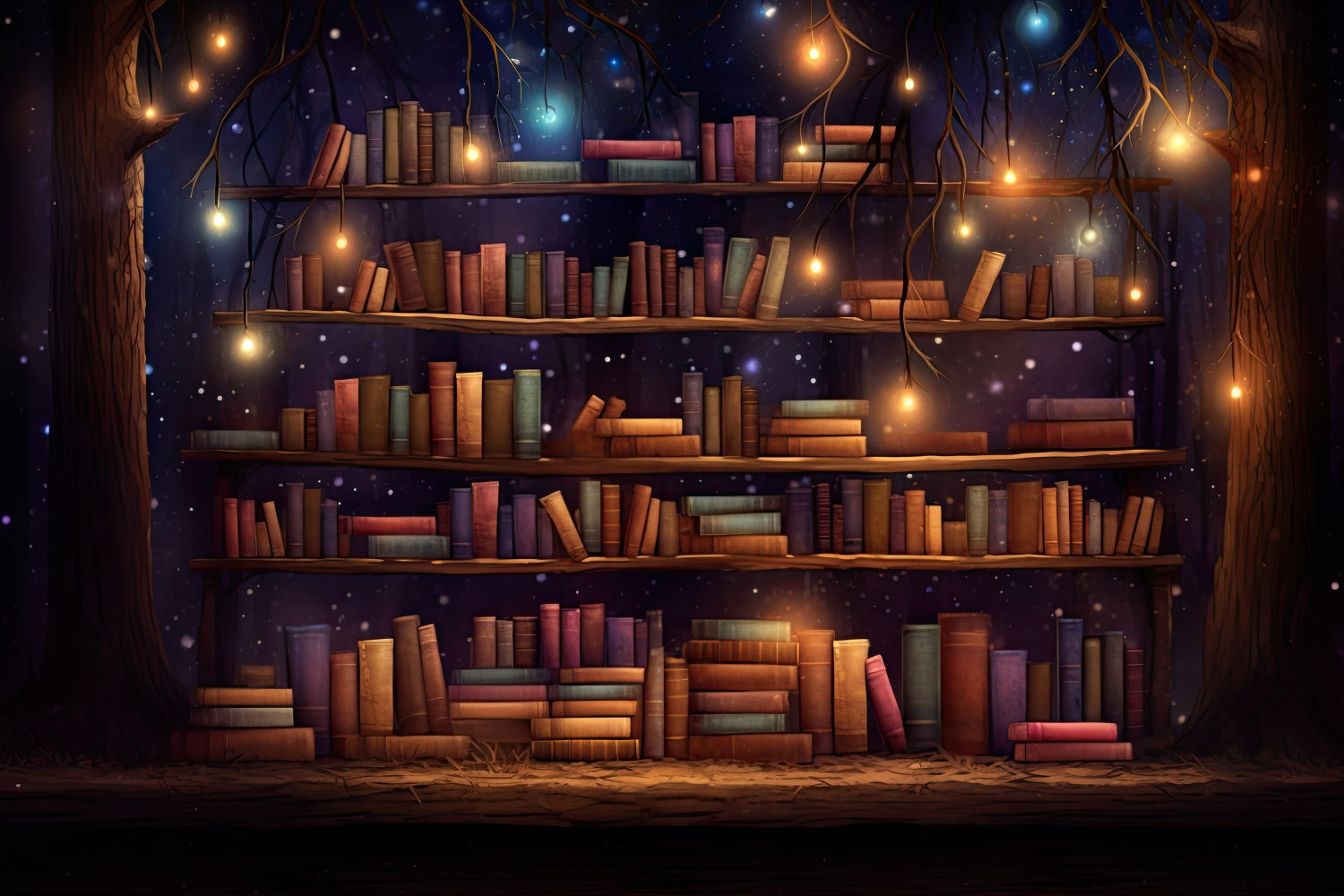 World Book Day Backdrop Enchanted Forest Bookshelves Backdrop UK CJJ3-56