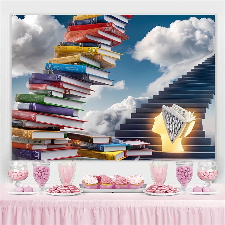 World Book Day Backdrop Colorful Books Staircase Backdrop UK CJJ3-58