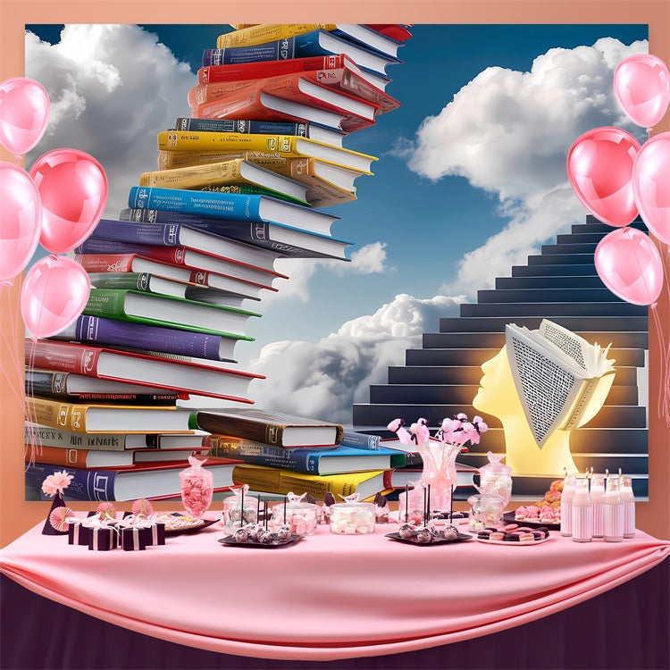 World Book Day Backdrop Colorful Books Staircase Backdrop UK CJJ3-58