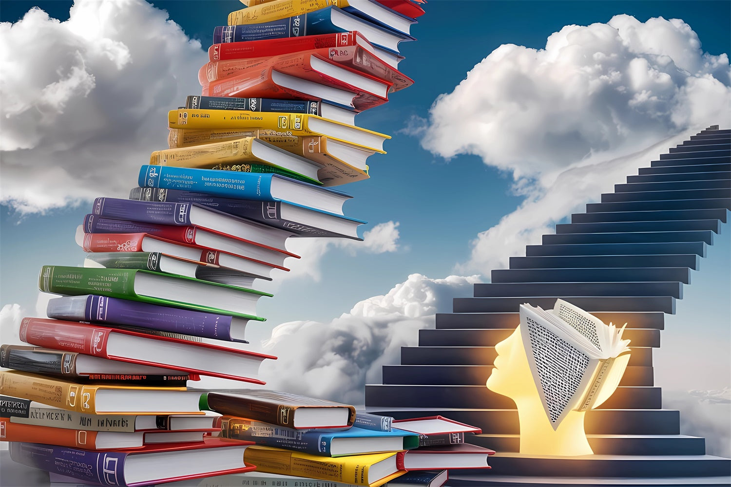 World Book Day Backdrop Colorful Books Staircase Backdrop UK CJJ3-58