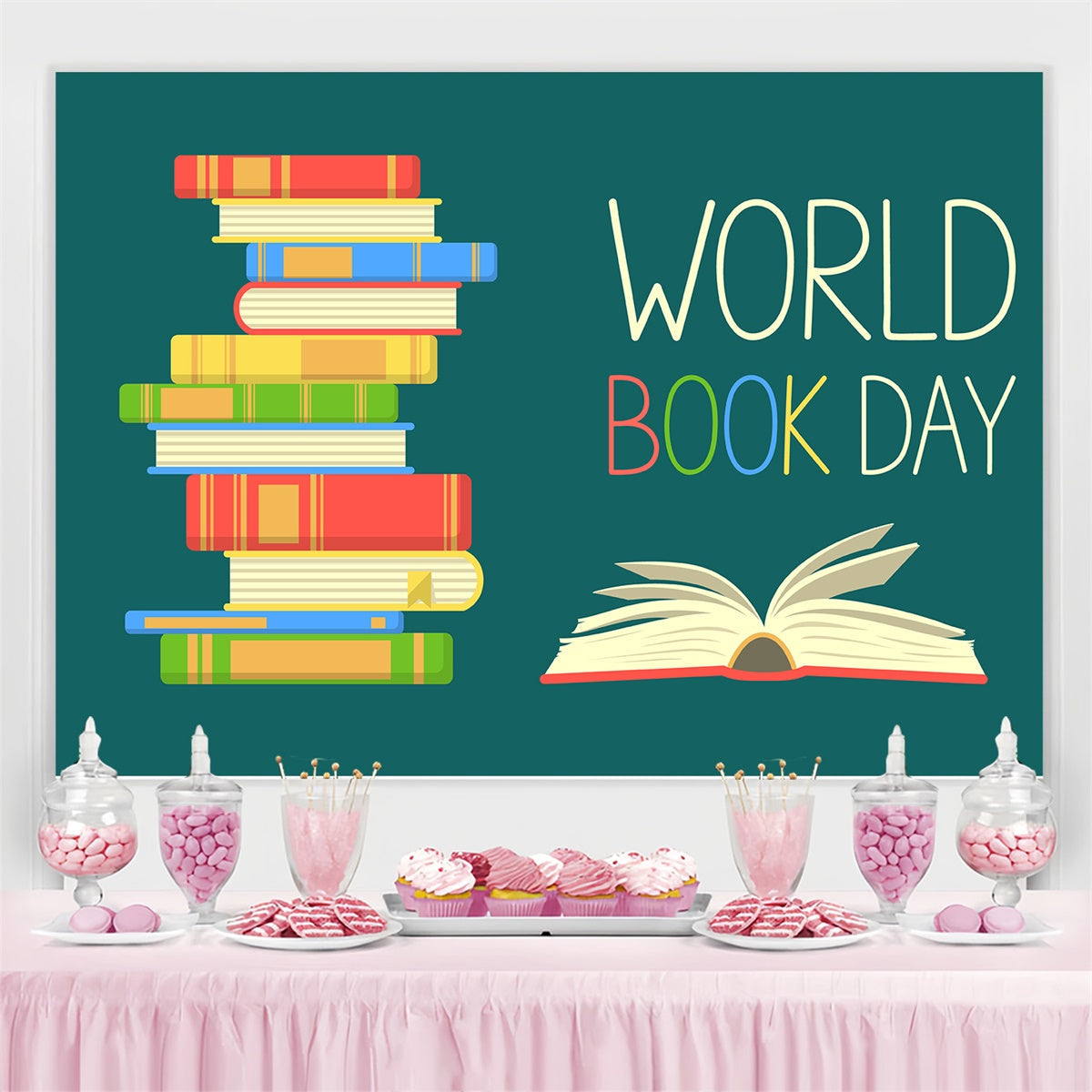 World Book Day Backdrop Colorful Cartoon Book Backdrop UK CJJ3-61