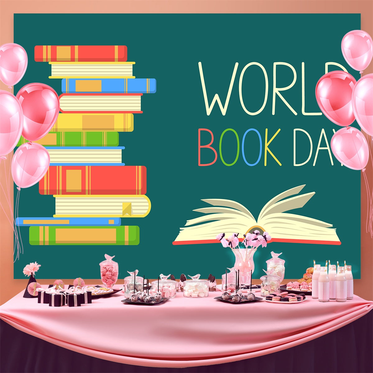 World Book Day Backdrop Colorful Cartoon Book Backdrop UK CJJ3-61