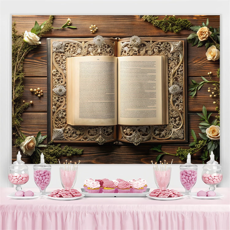 World Book Day Backdrop Floral Ornate Book Backdrop UK CJJ3-62