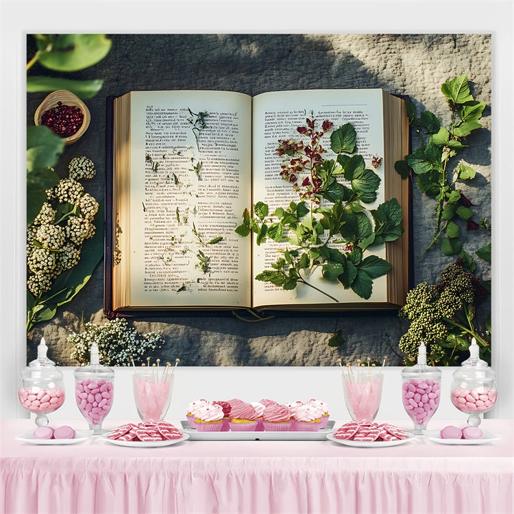World Book Day Backdrop Botanical Open Book Nature Backdrop UK CJJ3-63