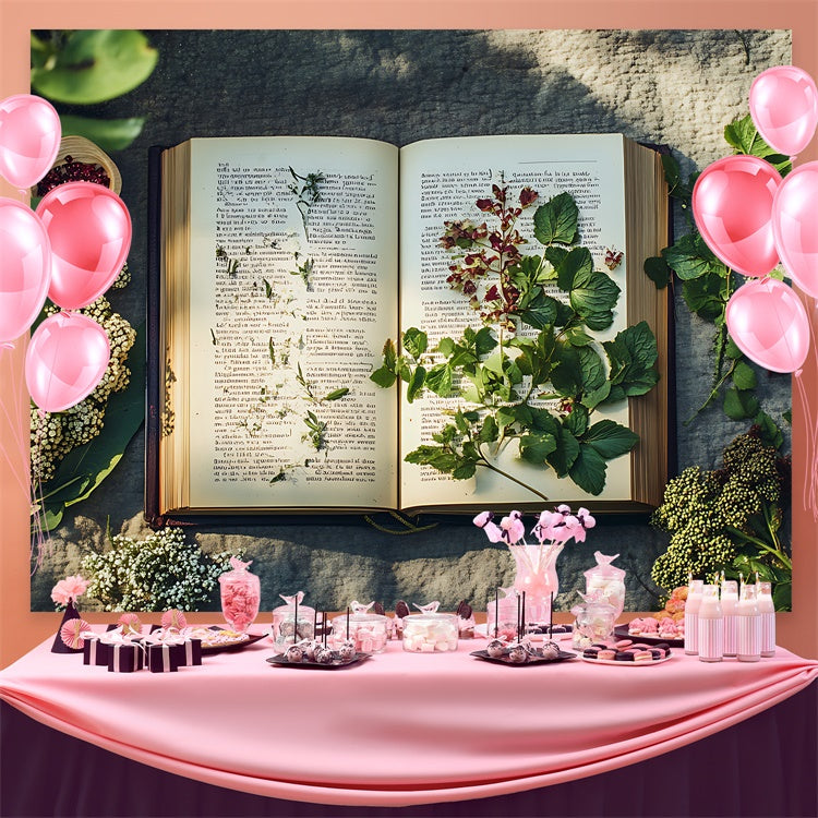 World Book Day Backdrop Botanical Open Book Nature Backdrop UK CJJ3-63