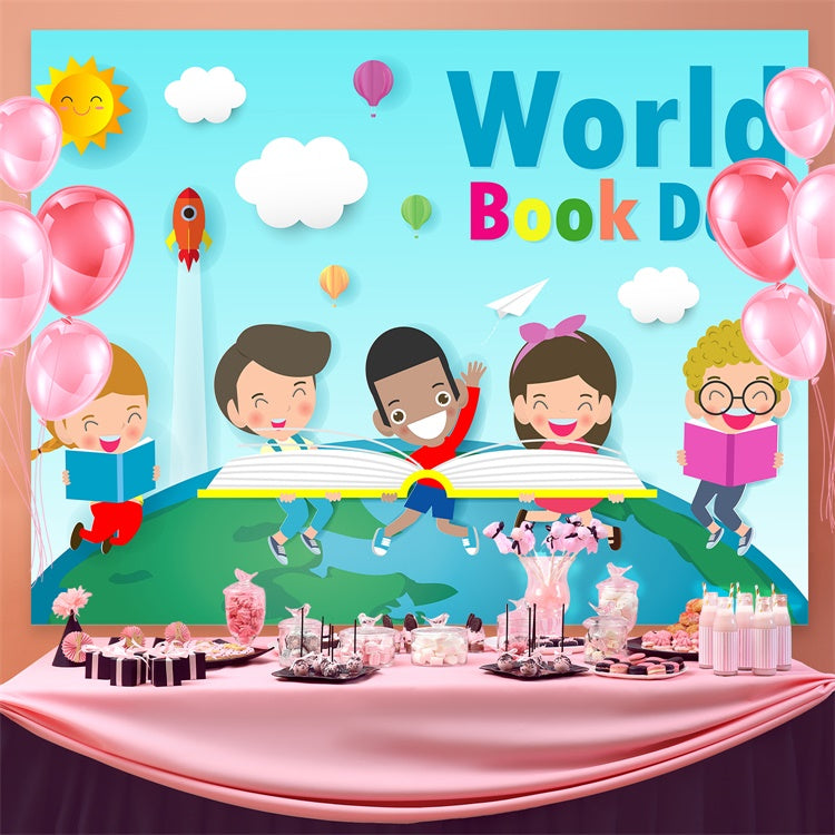 World Book Day Backdrop Cartoon Kids Learning Backdrop UK CJJ3-64