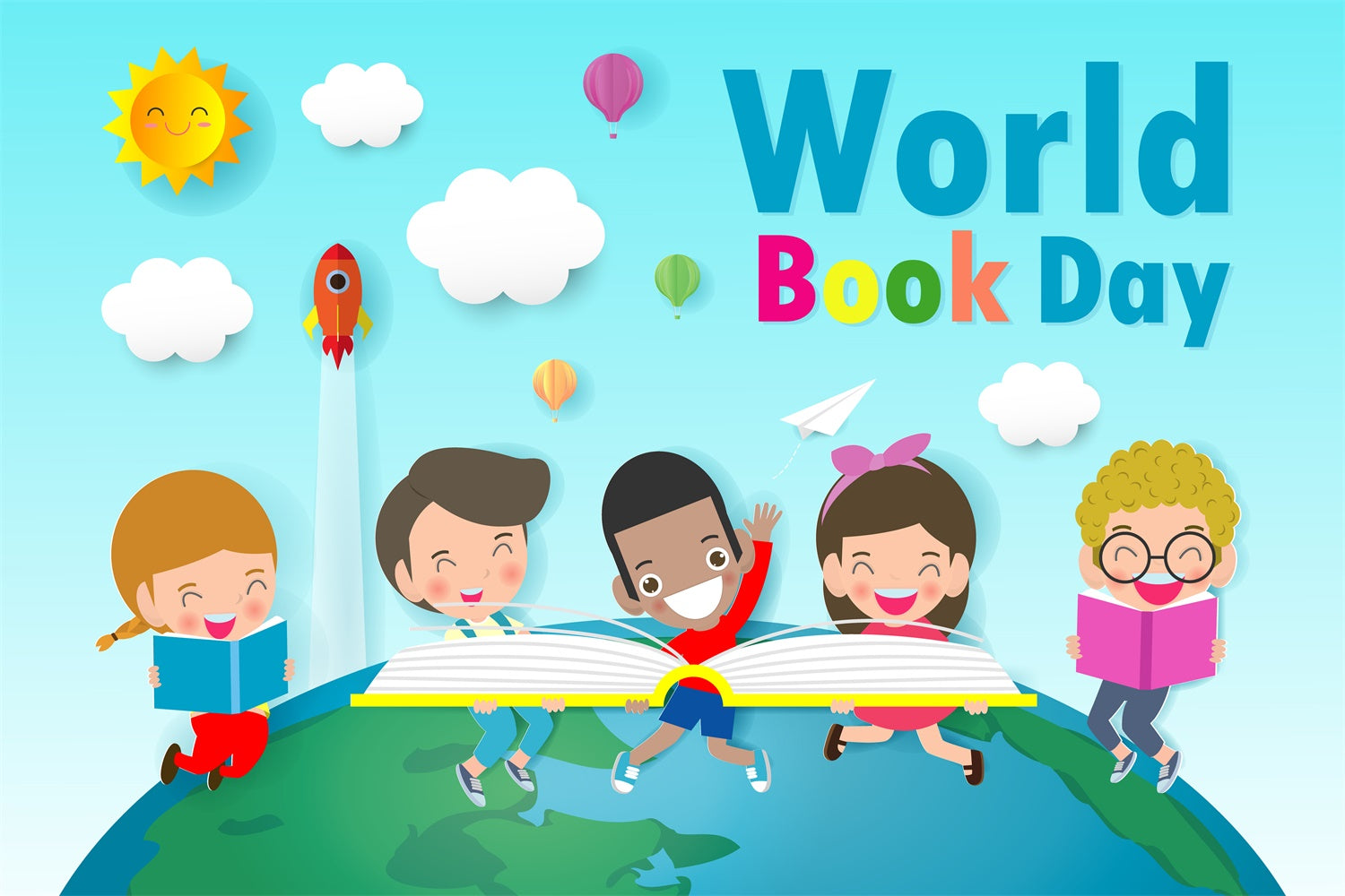 World Book Day Backdrop Cartoon Kids Learning Backdrop UK CJJ3-64