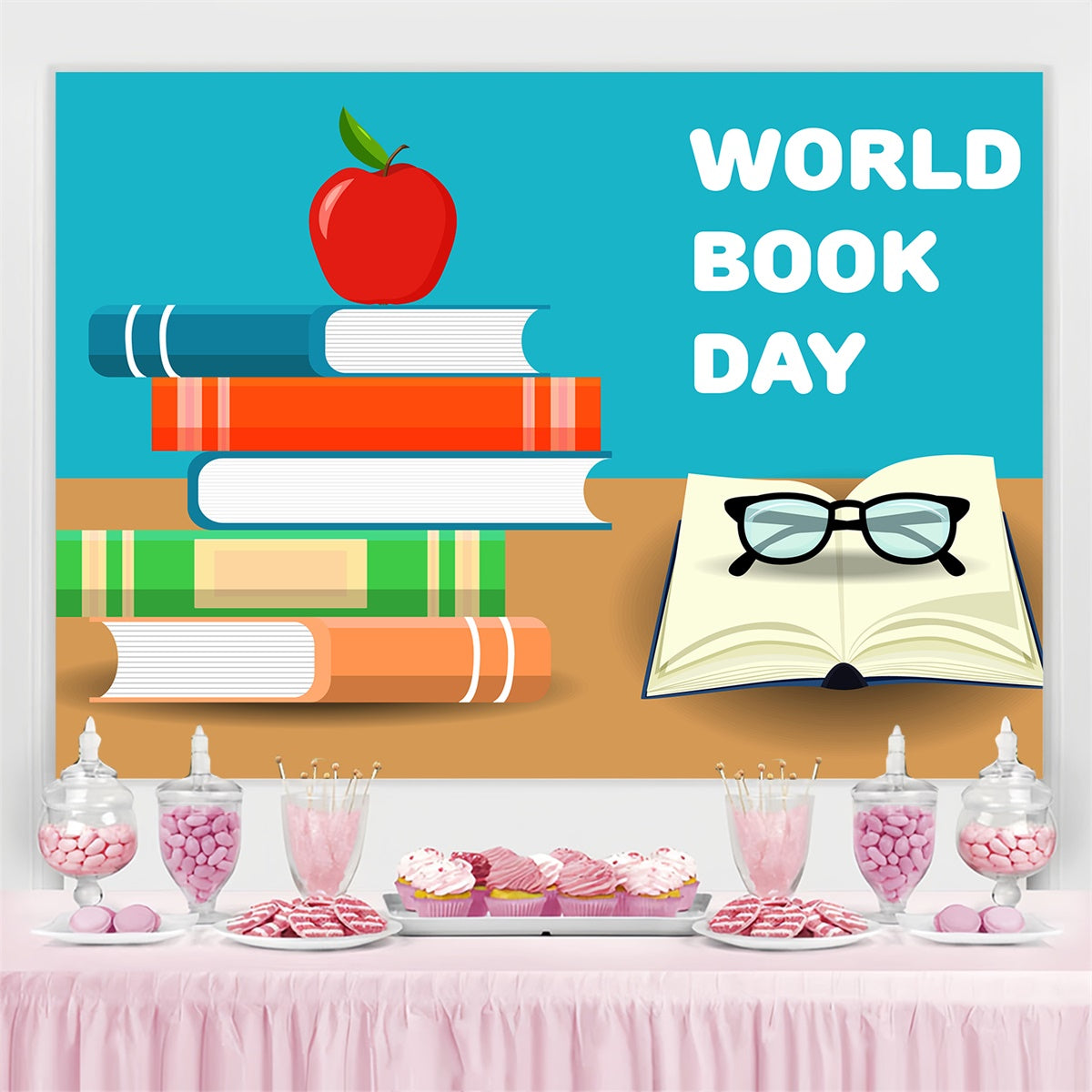 World Book Day Backdrop School Books Apple Backdrop UK CJJ3-65
